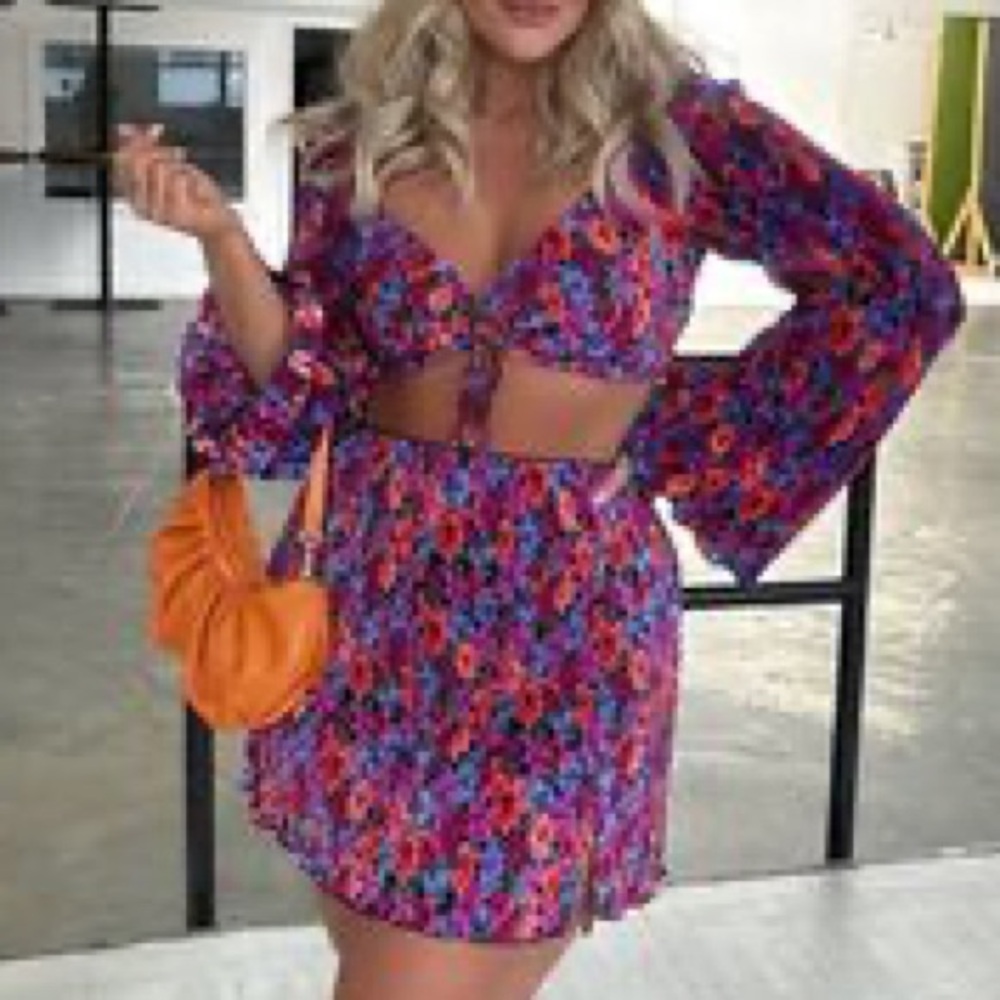NWOT Wild Fable Target Floral Crop Top bell sleeve Mini Skirt matching Set - Picture 3 of 6
